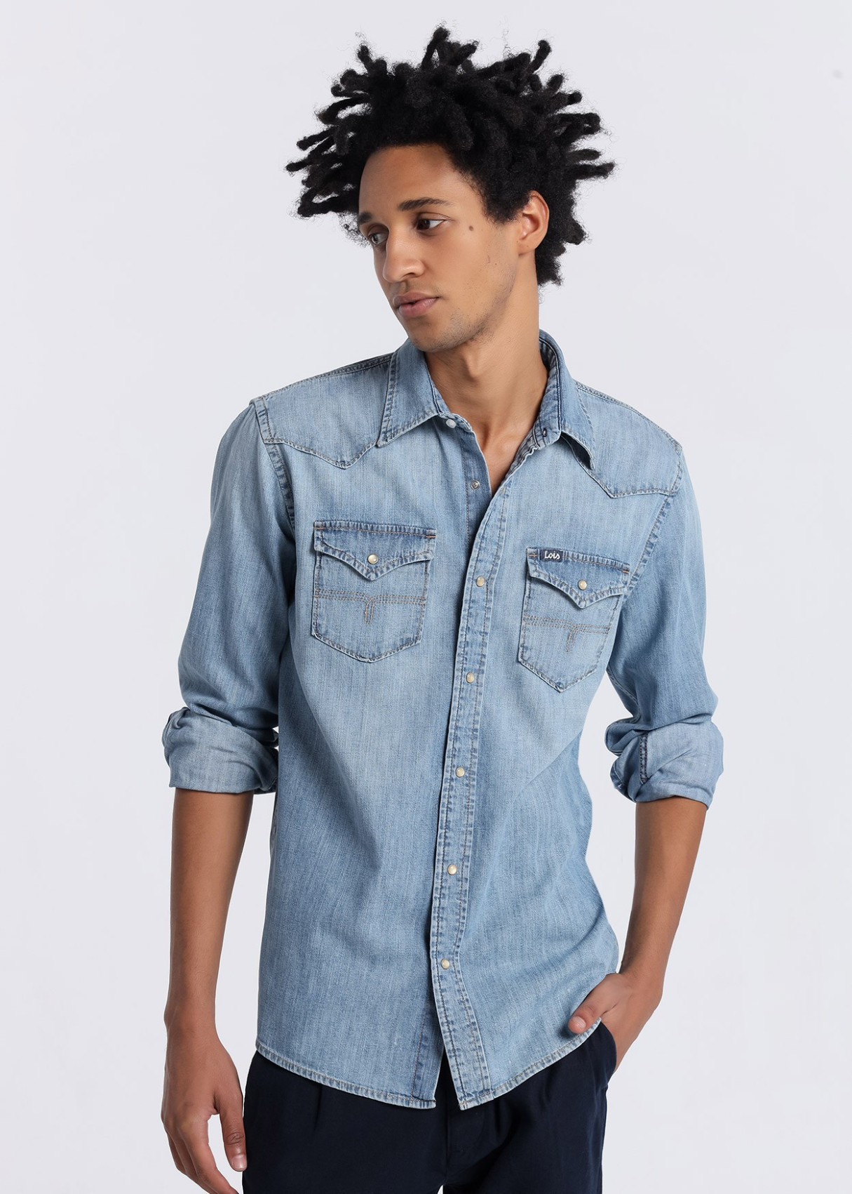 Camisa Tejana Manga Larga azul