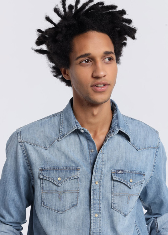 Camisa Tejana Manga Larga azul