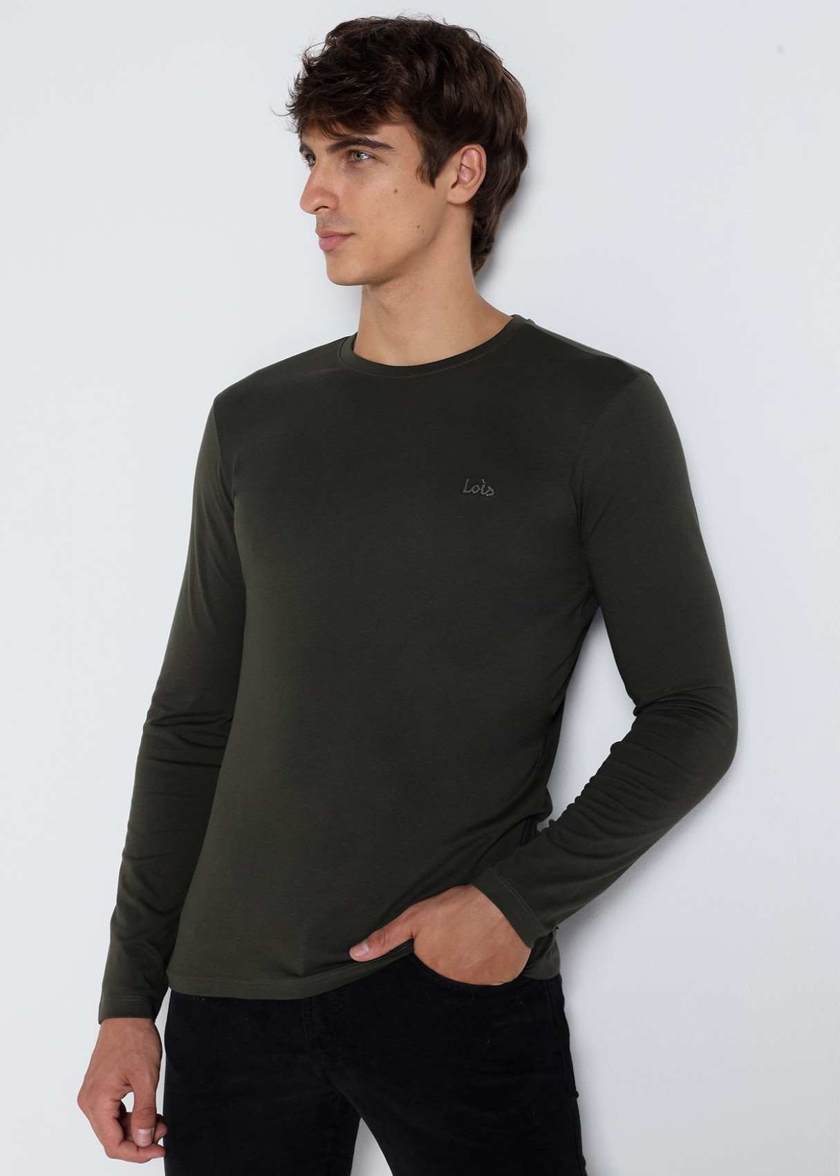 Camiseta manga larga básica logo verde botella