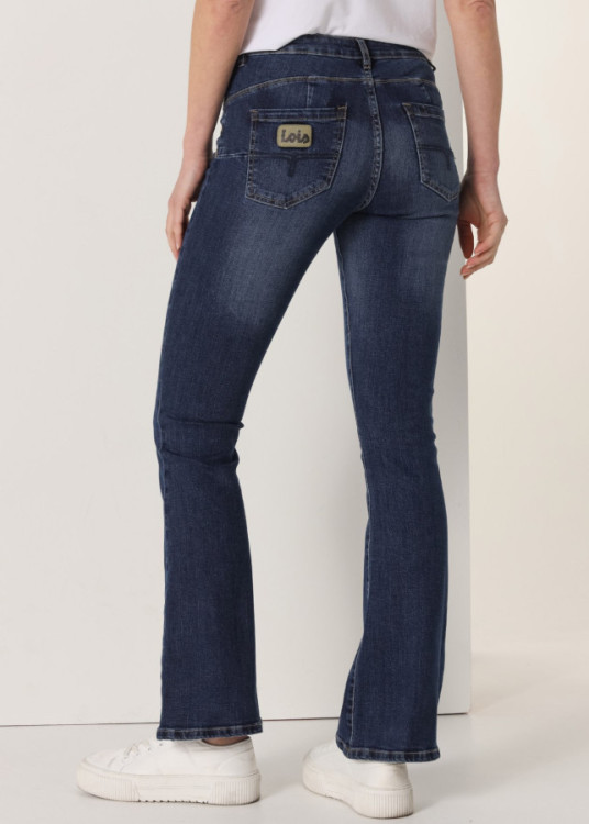 Jeans Flare Cintura Media tejido algodón Premium PUSHY FLARE-MARLY azul