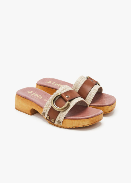 Sandalias De Piel Y Yute detalle Hebilla beige