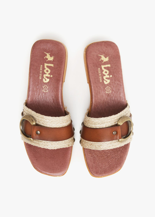 Sandalias De Piel Y Yute detalle Hebilla beige