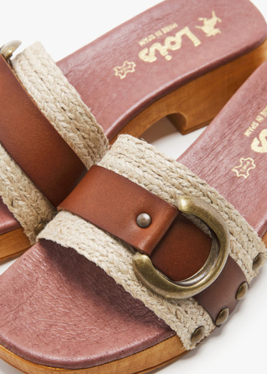 Sandalias De Piel Y Yute detalle Hebilla beige