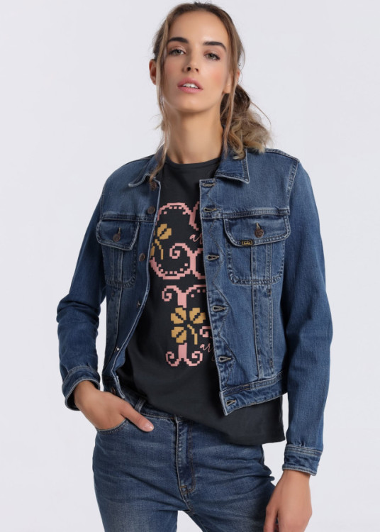Cazadora básica Denim efecto desgastado azul