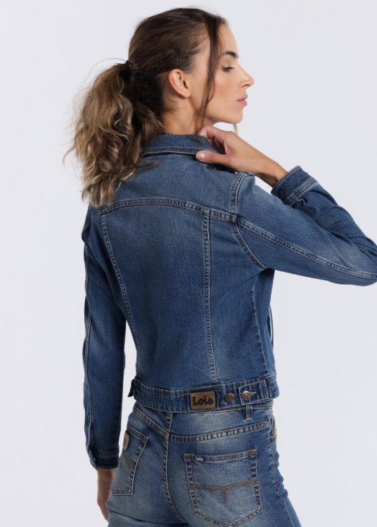 Cazadora básica Denim efecto desgastado azul