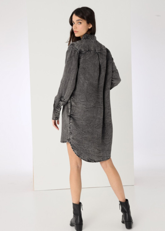 Vestido Corto Manga Larga Con Bolsillos En Los Laterales gris