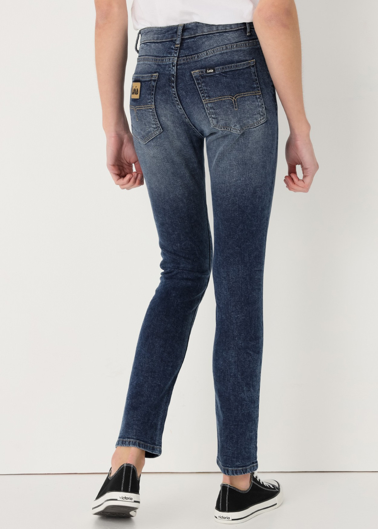 Jeans Skinny Fit Tiro Corto Lavado Azul Oscuro