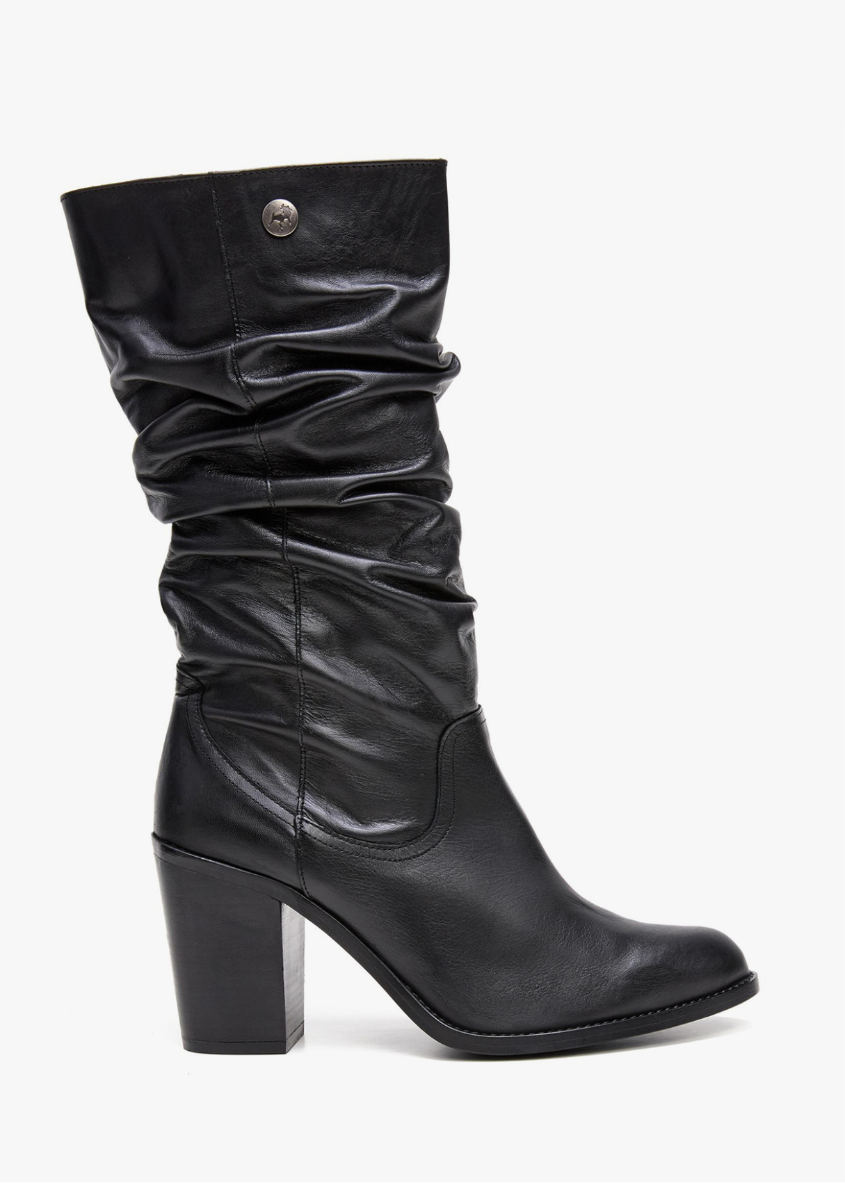 Botas Altas De Piel fruncido en caña negra