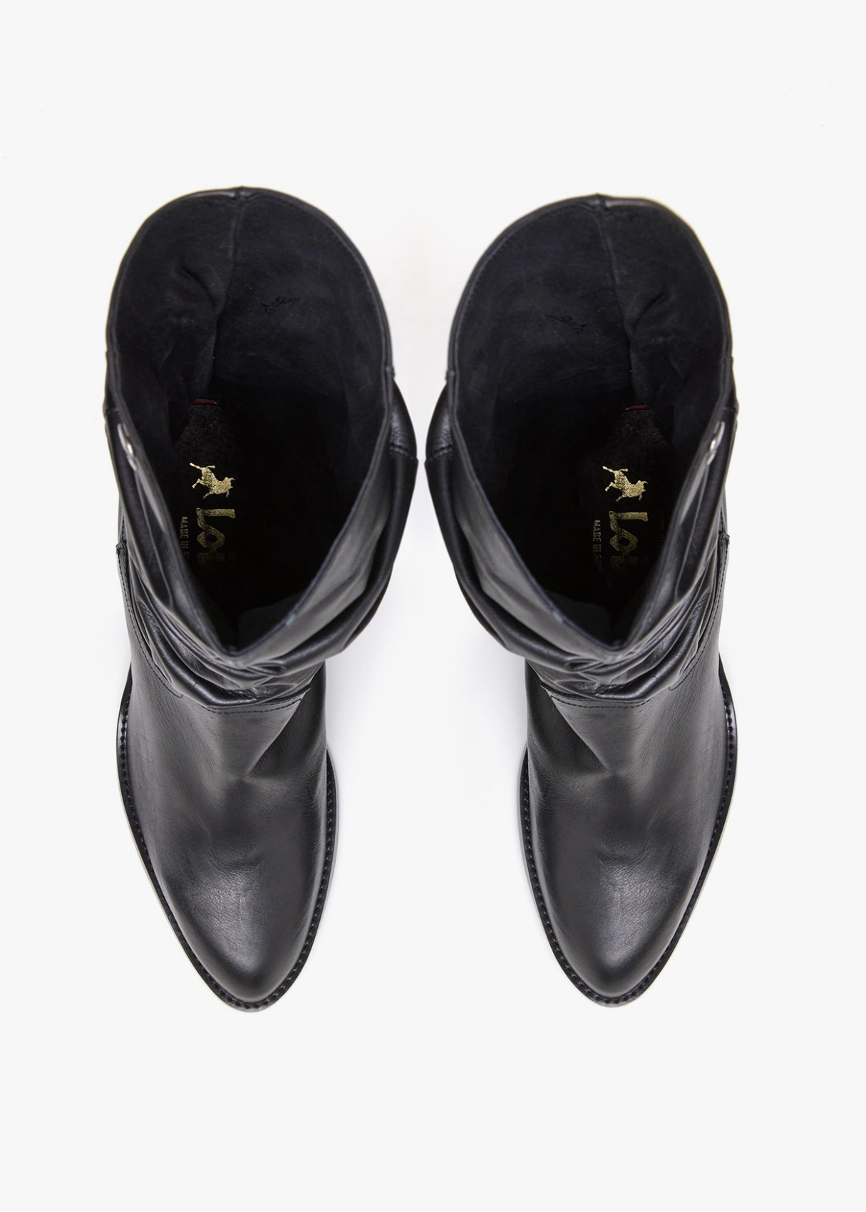 Botas Altas De Piel fruncido en caña negra