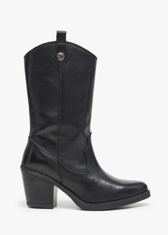 Botas Cowboy piel tacón alto negro