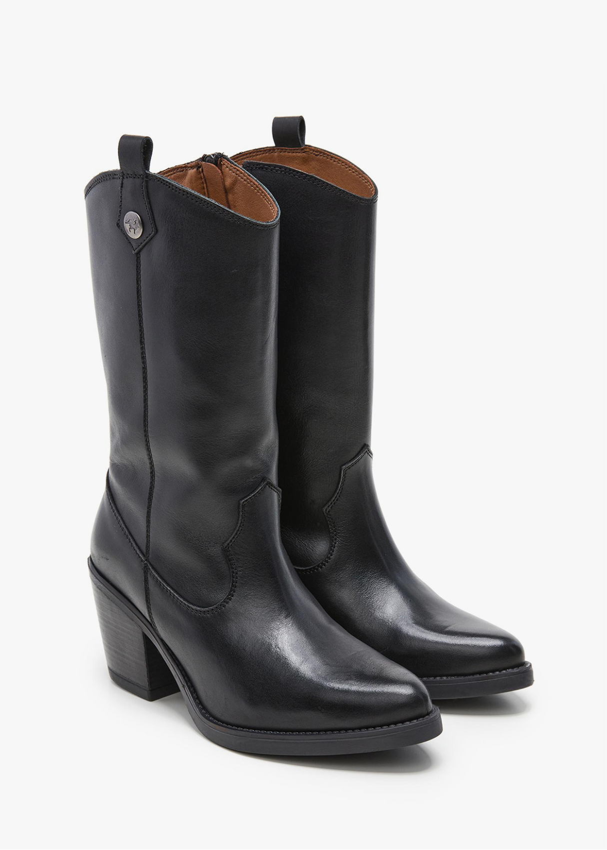 Botas Cowboy piel tacón alto negro