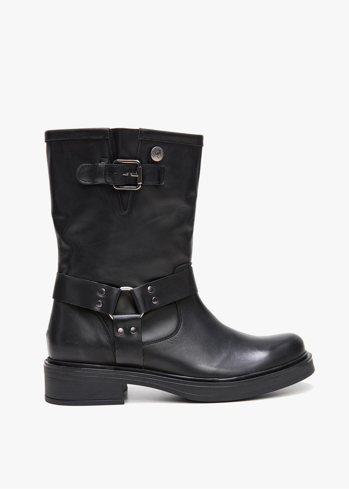 Botas Bajas De Piel estilo motera negra