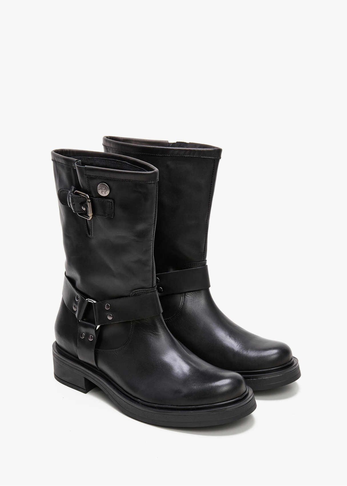 Botas Bajas De Piel estilo motera negra