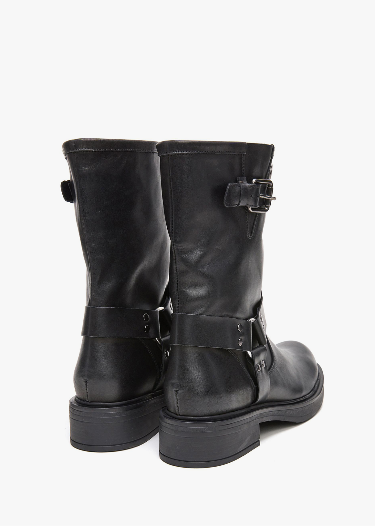 Botas Bajas De Piel estilo motera negra