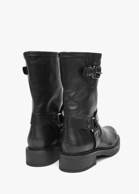 Botas Bajas De Piel estilo motera negra