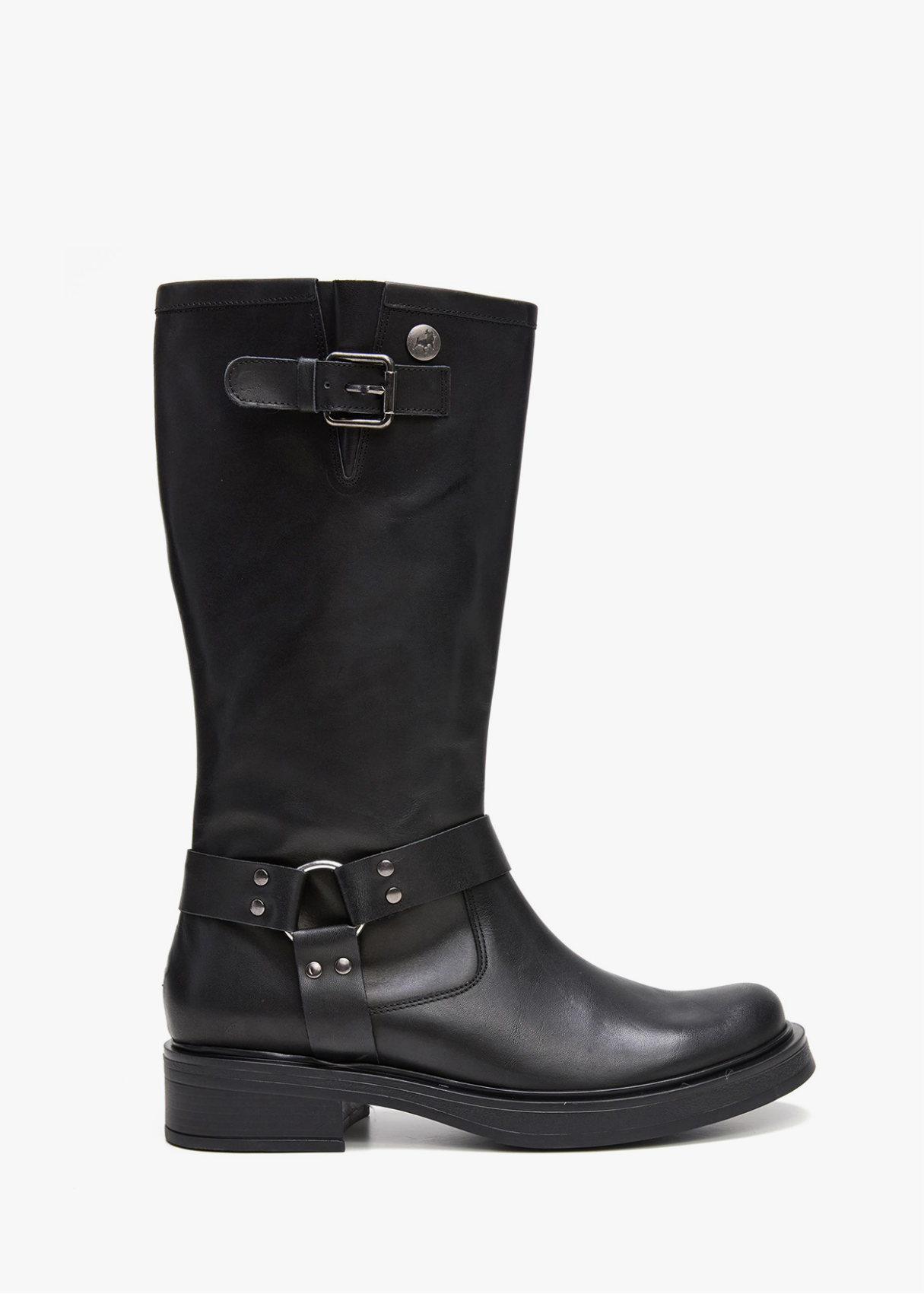 Botas Altas De Piel estilo motera negra
