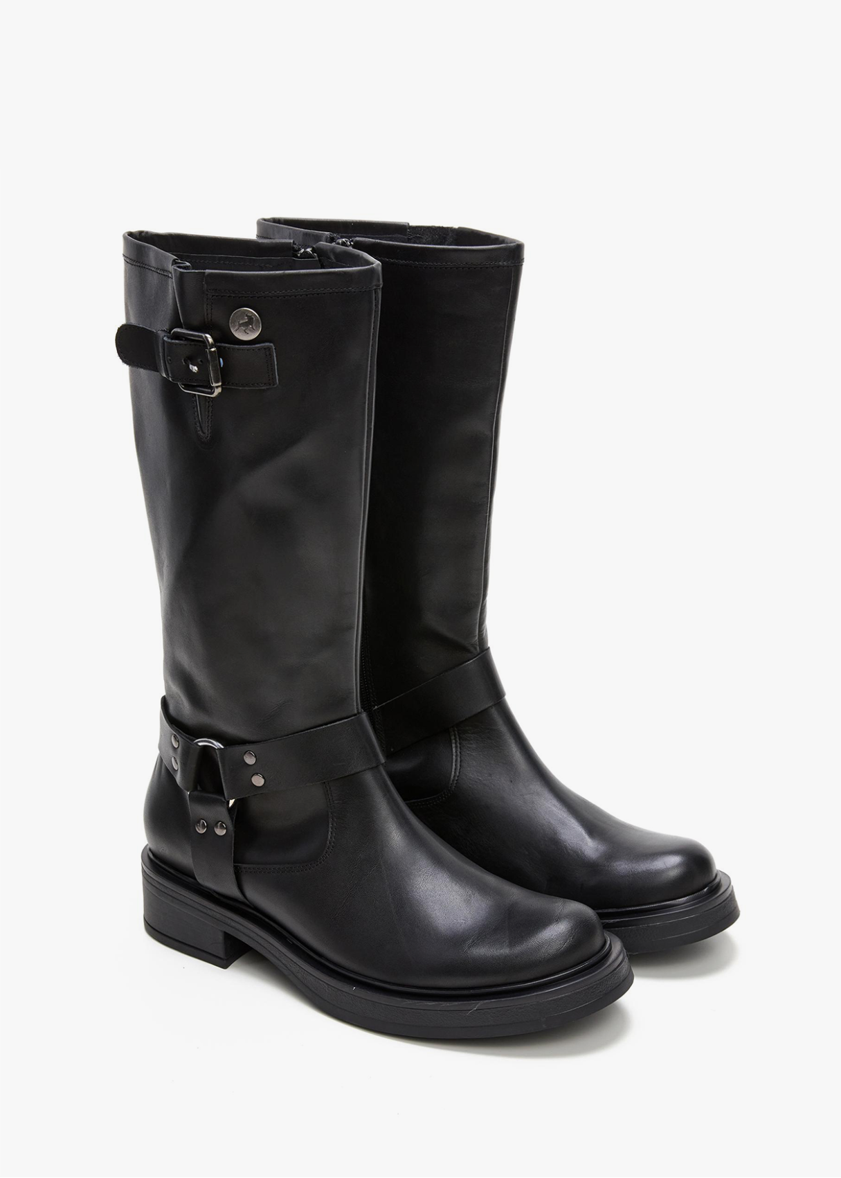 Botas Altas De Piel estilo motera negra