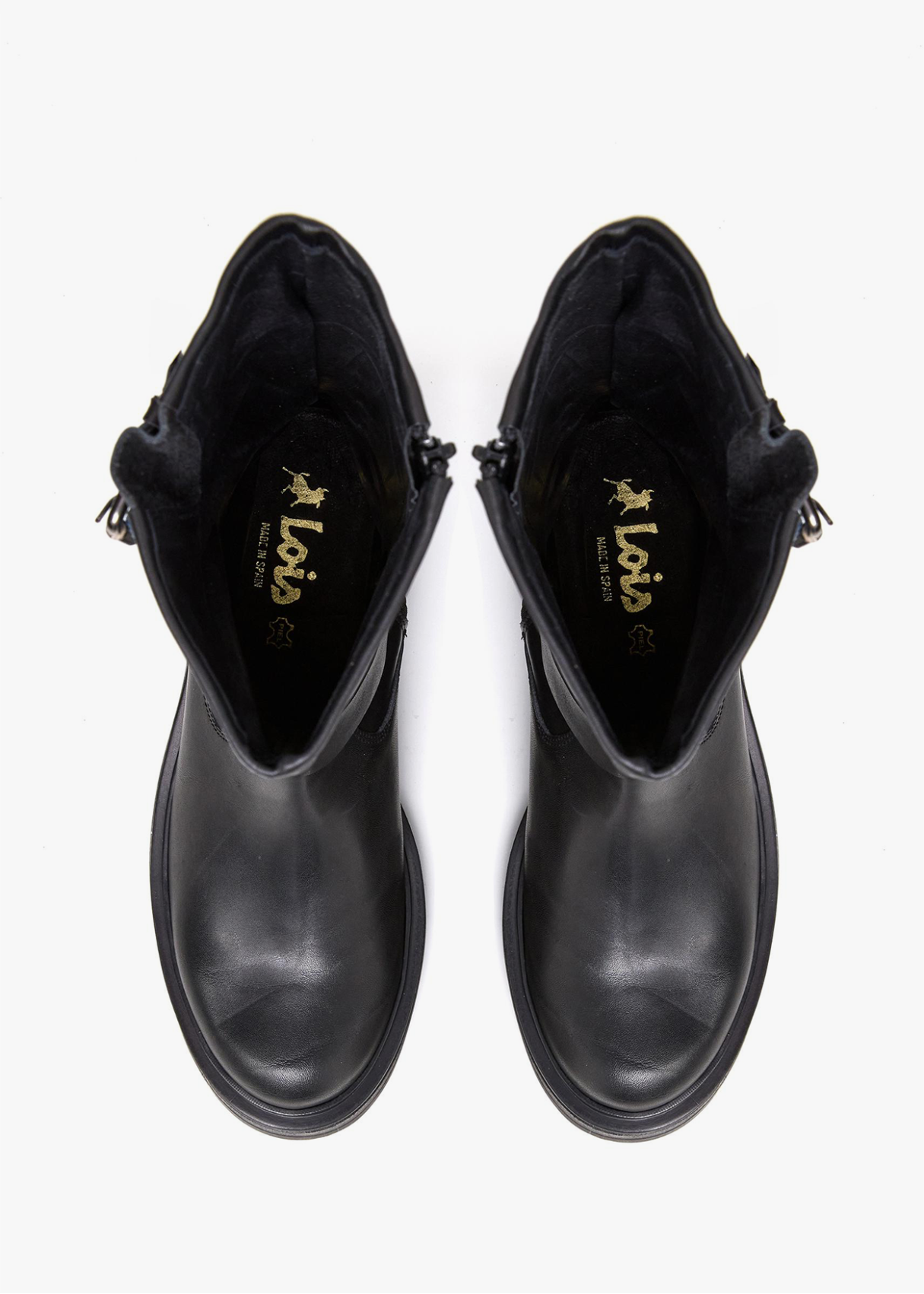 Botas Altas De Piel estilo motera negra