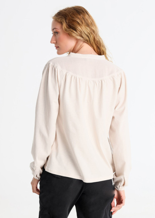 Blusa canesú manga larga Abotonada beige