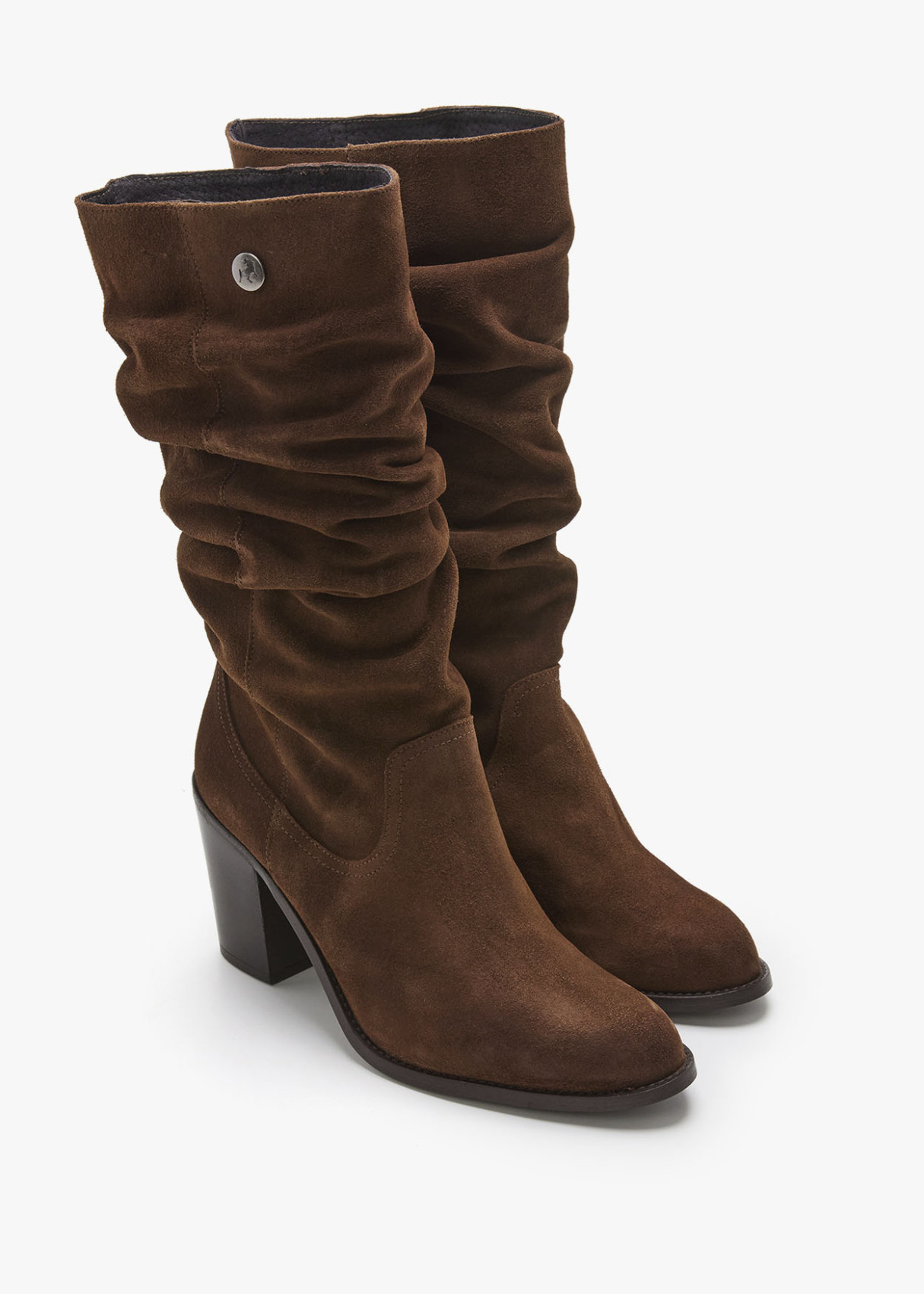 Botas De Piel ante fruncido en caña marrón