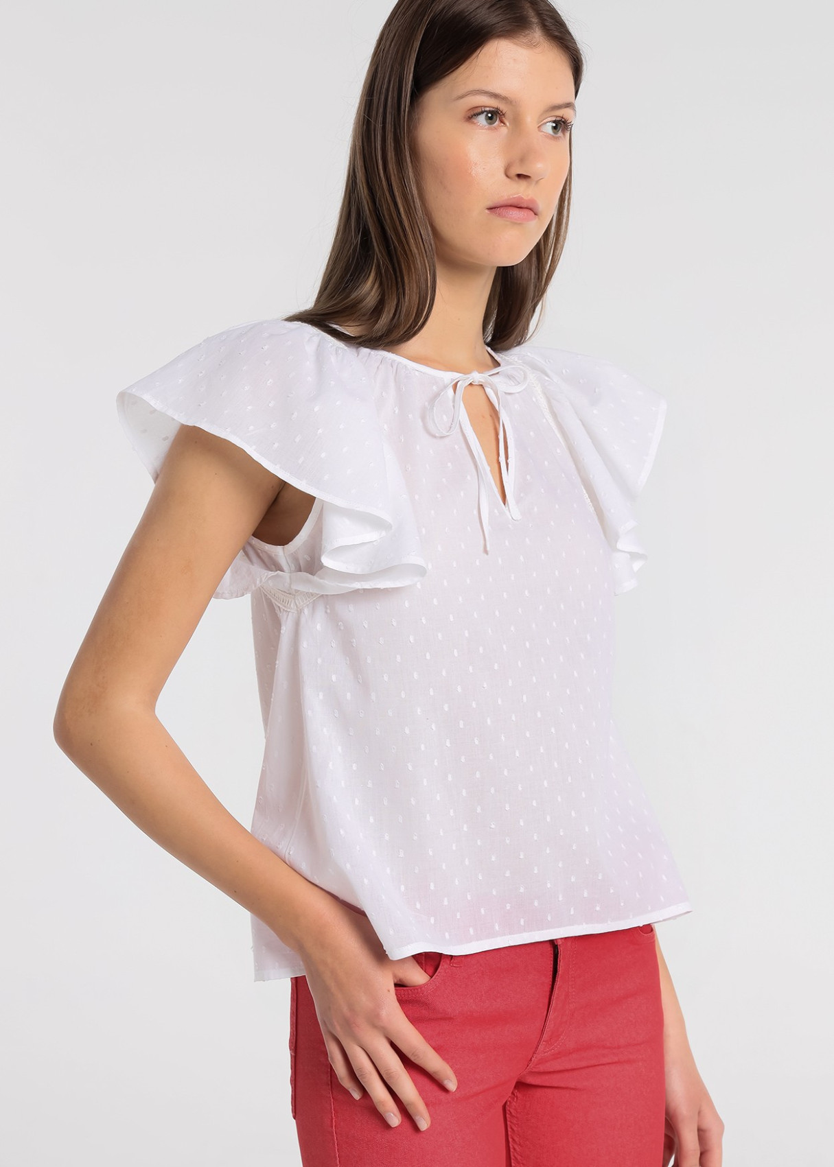 Blusa Manga Volante Plumeti