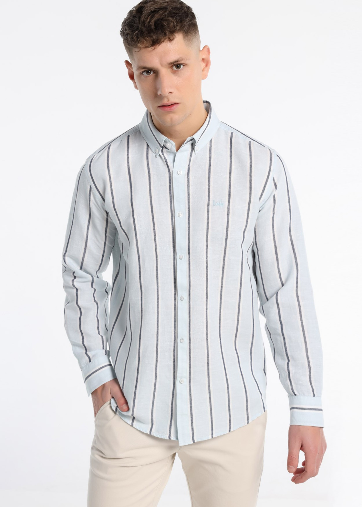 Camisa Manga Larga Raya Tejida Mezcla Lino