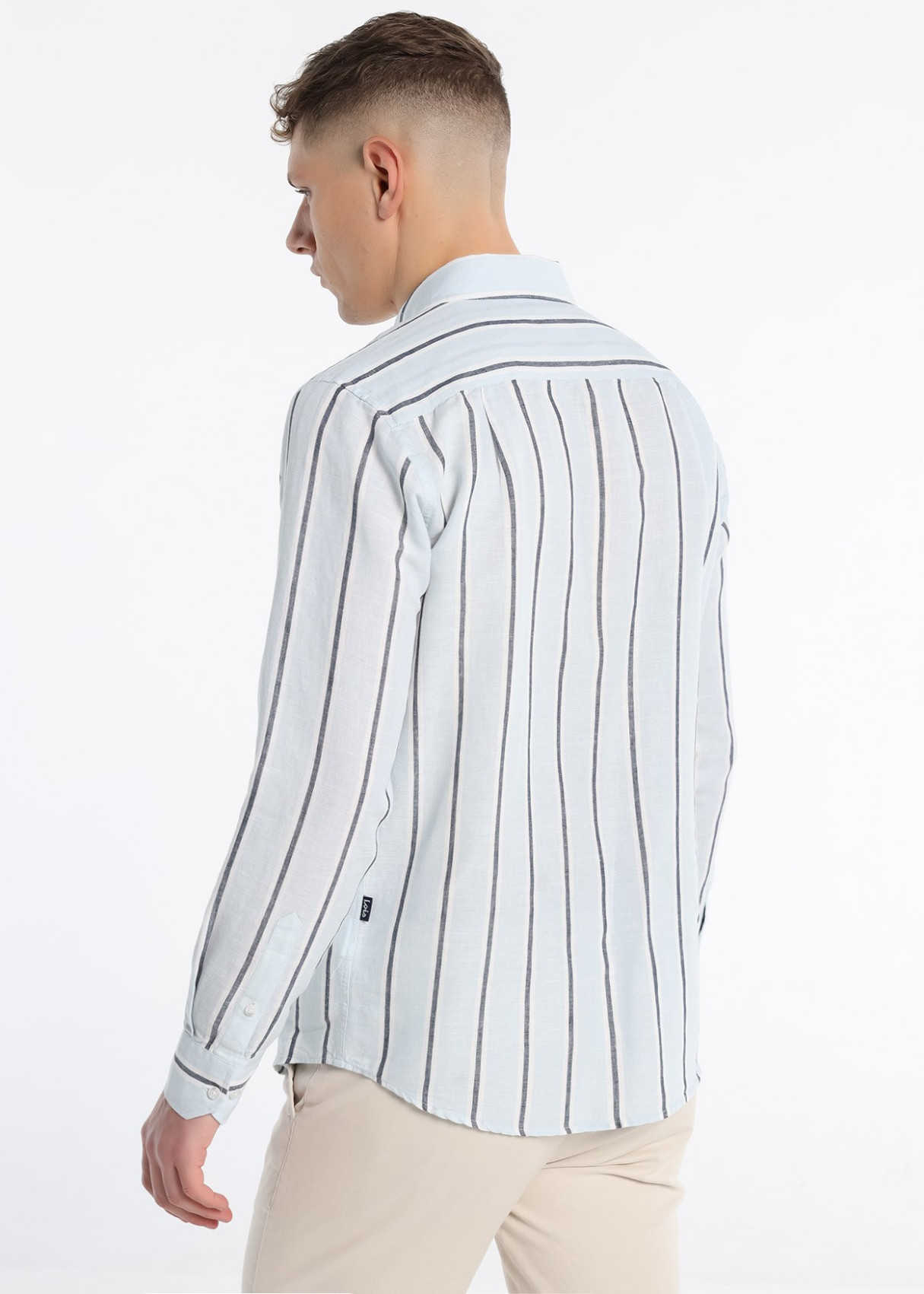 Camisa Manga Larga Raya Tejida Mezcla Lino