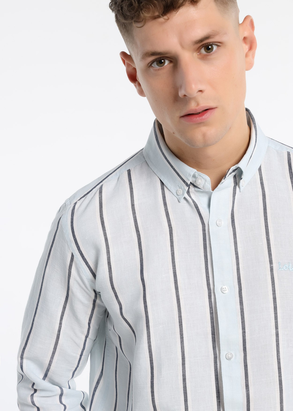 Camisa Manga Larga Raya Tejida Mezcla Lino