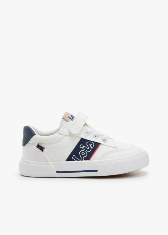 Bamba lona detalle logo contrastado lateral blanco