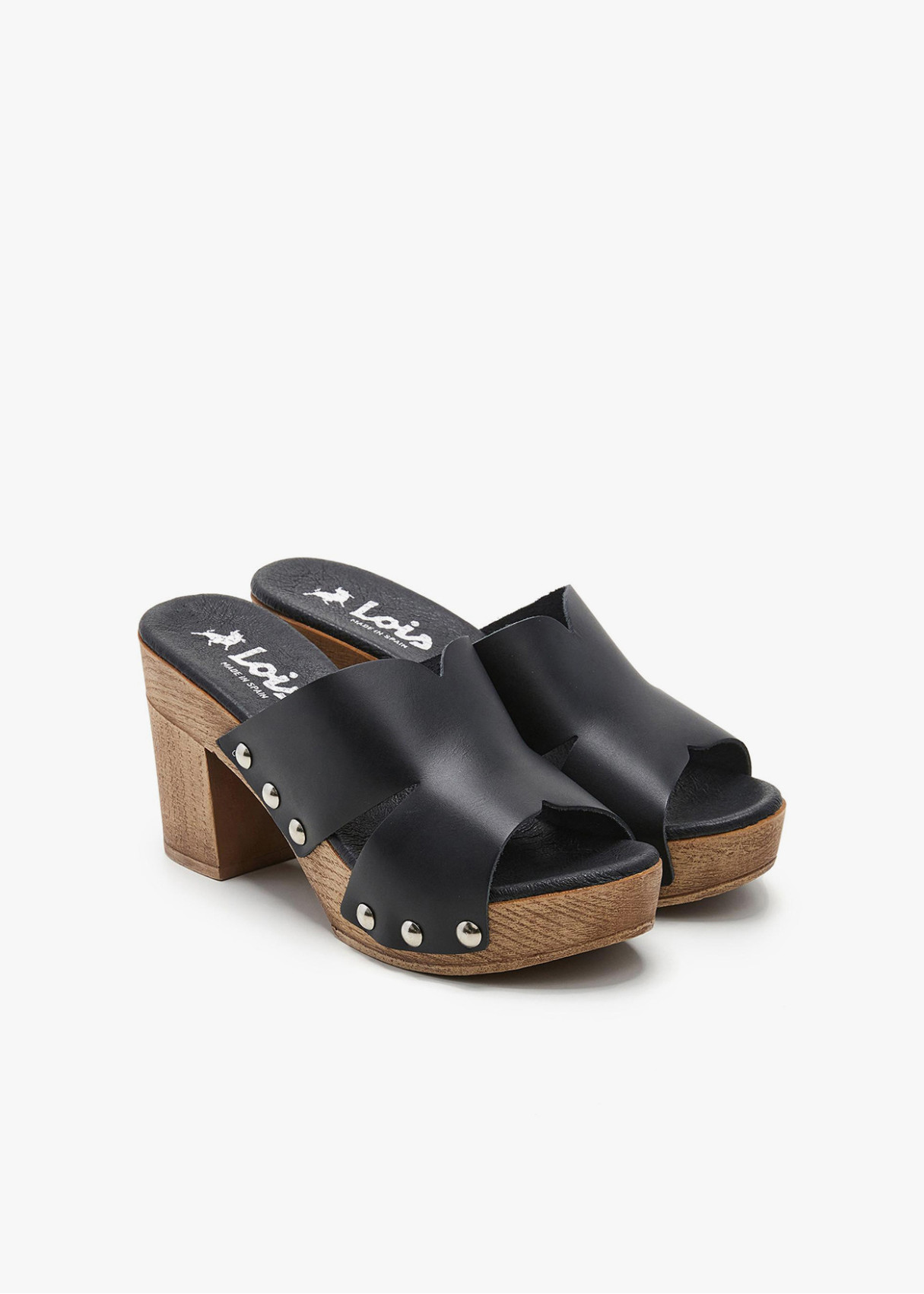 Sandalias piel tacón madera negro