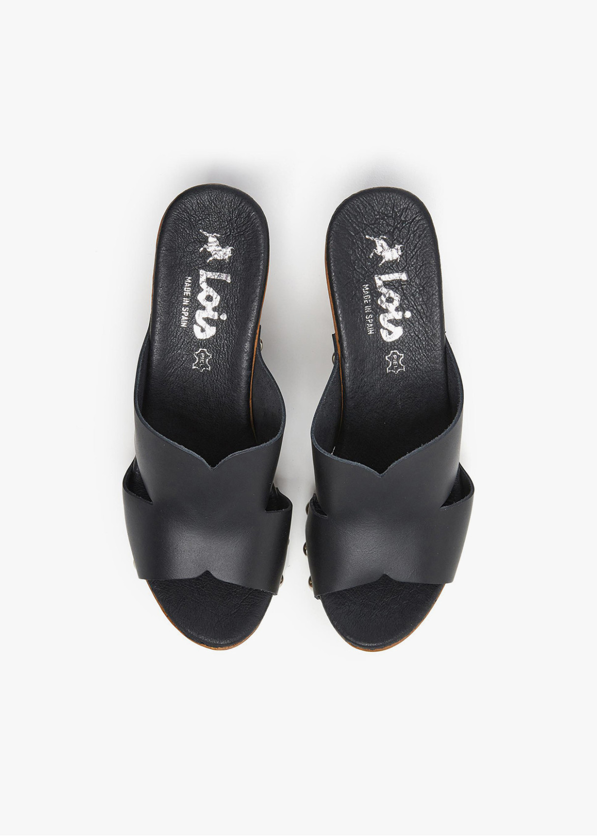 Sandalias piel tacón madera negro