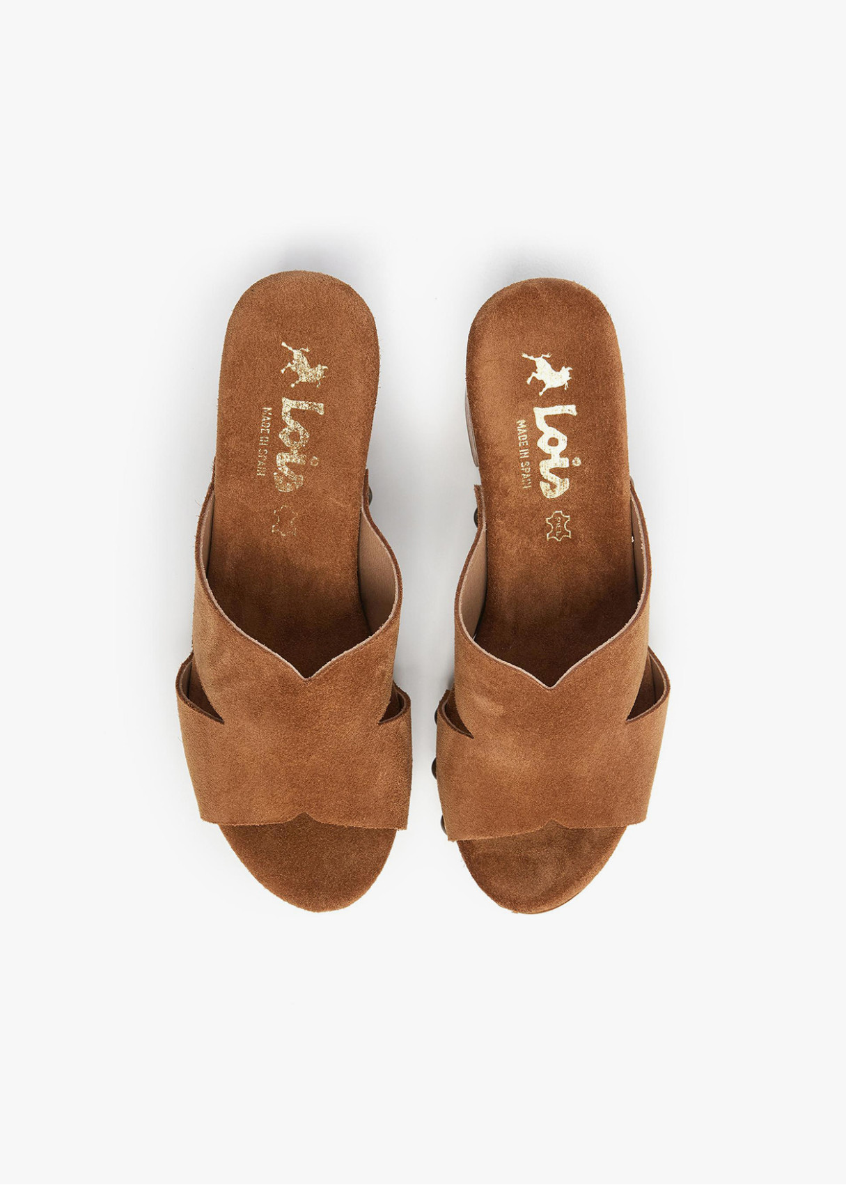 Sandalias piel zueco tacón madera marrón