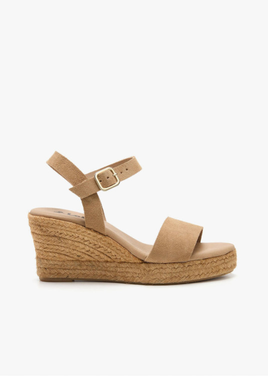 Sandalias piel cuña yute natural beige