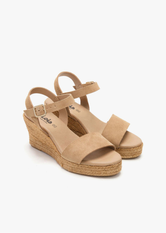 Sandalias piel cuña yute natural beige