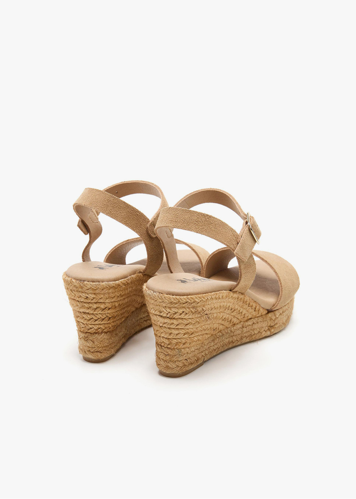 Sandalias piel cuña yute natural beige