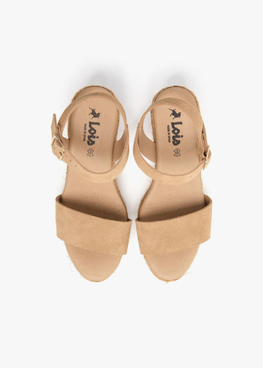 Sandalias piel cuña yute natural beige
