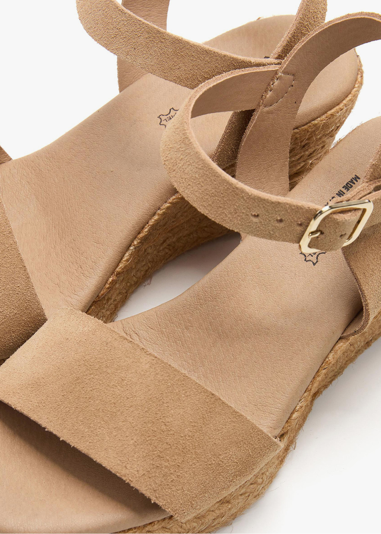 Sandalias piel cuña yute natural beige