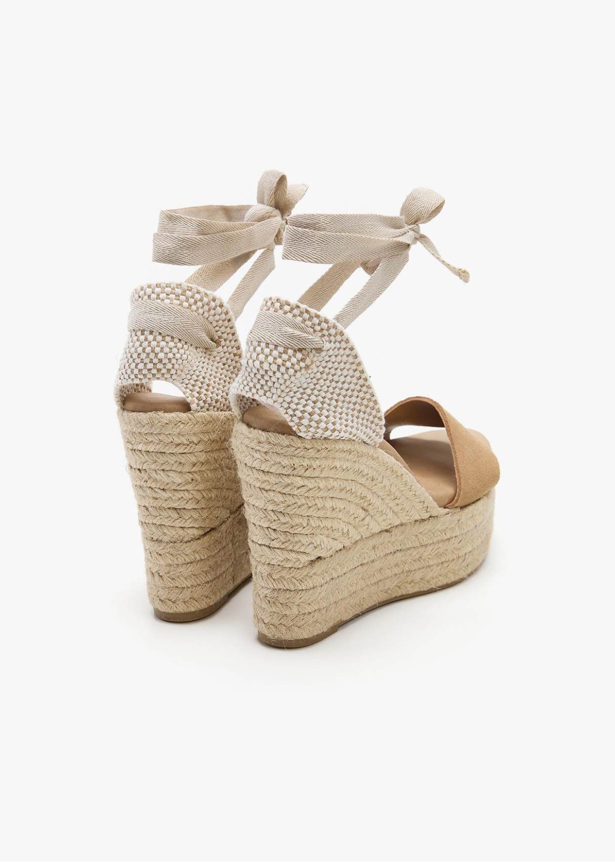 Sandalias piel Alpargata cuña beige