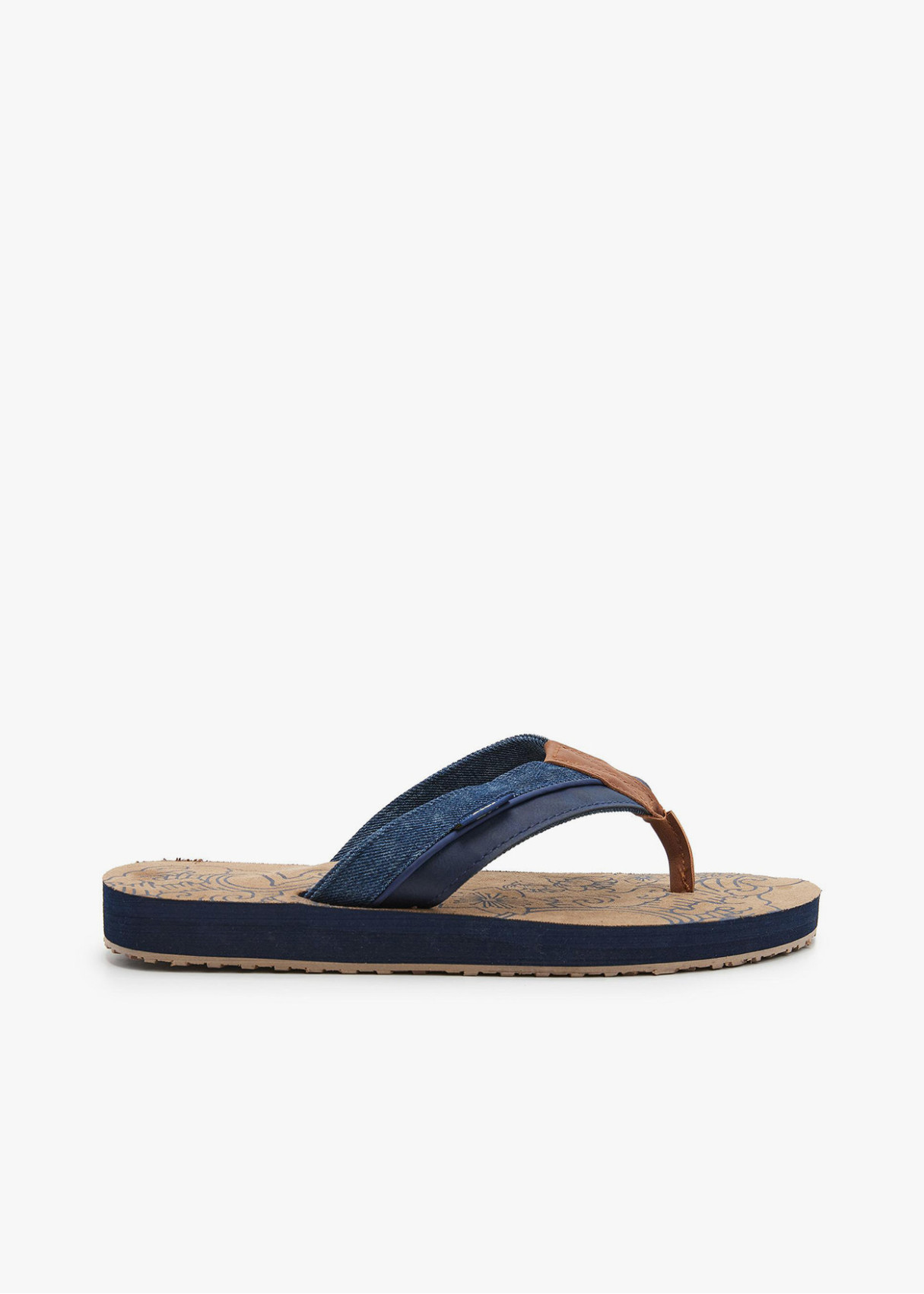 Sandalias planas casual combinación texturas azul