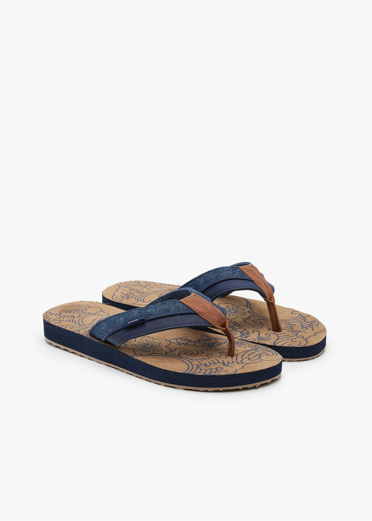 Sandalias planas casual combinación texturas azul