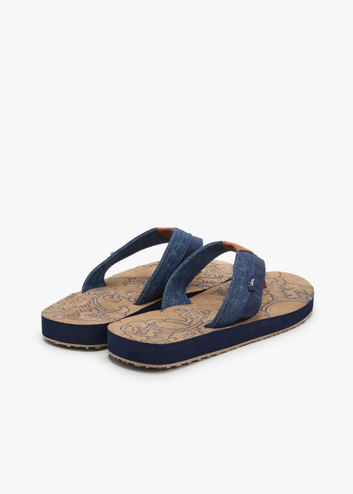 Sandalias planas casual combinación texturas azul
