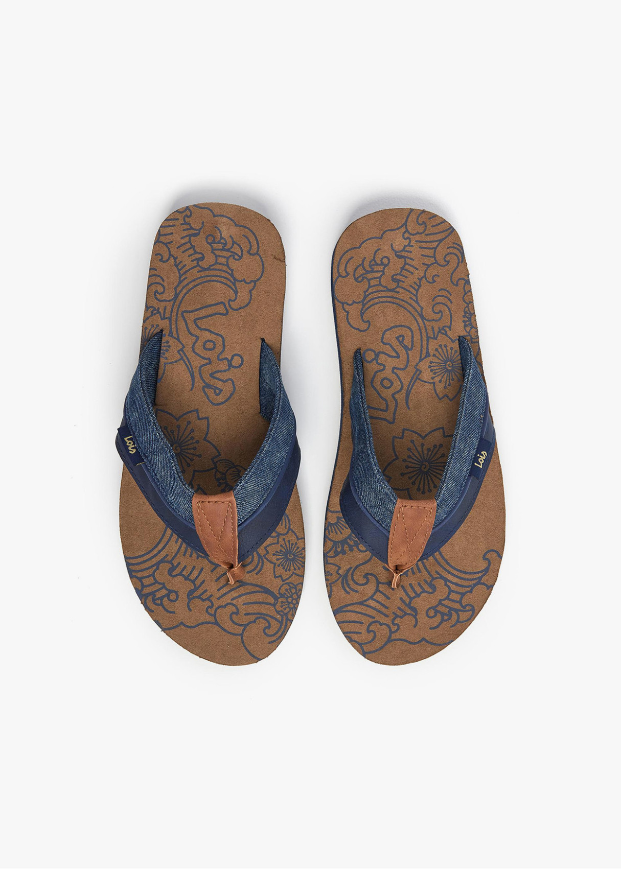Sandalias planas casual combinación texturas azul