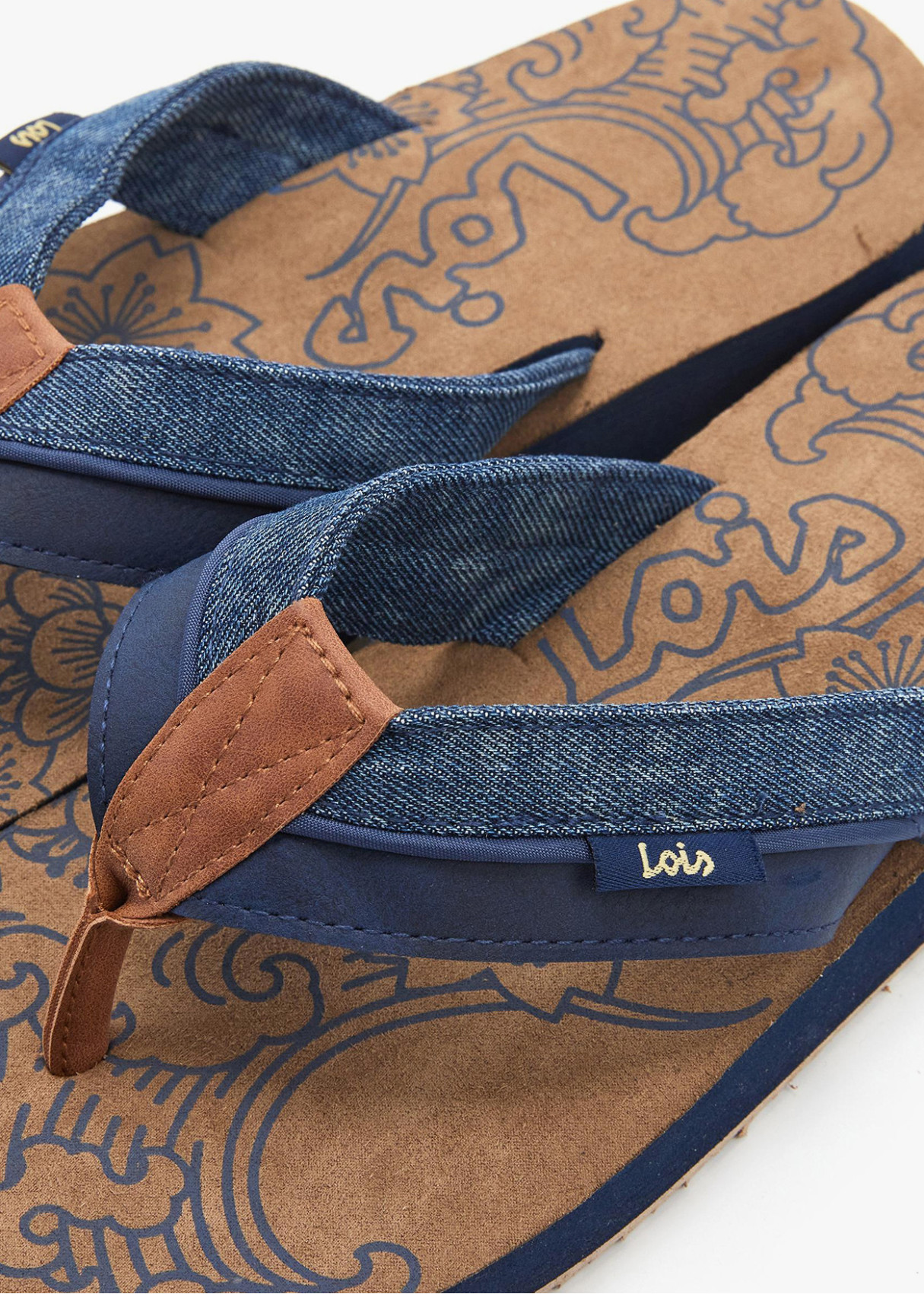 Sandalias planas casual combinación texturas azul