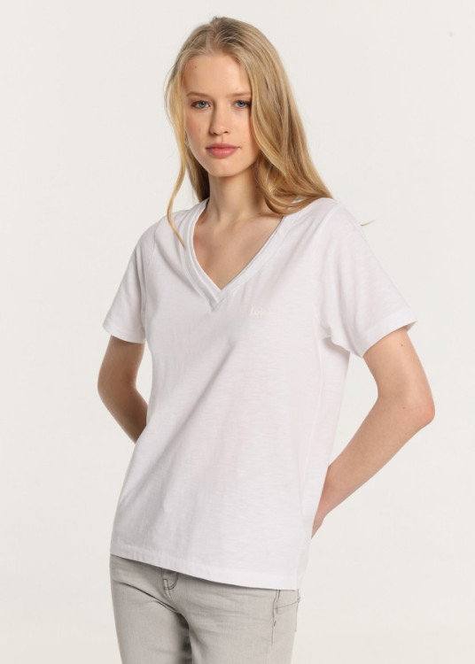 Camiseta manga corta Cuello Pico Básica blanca