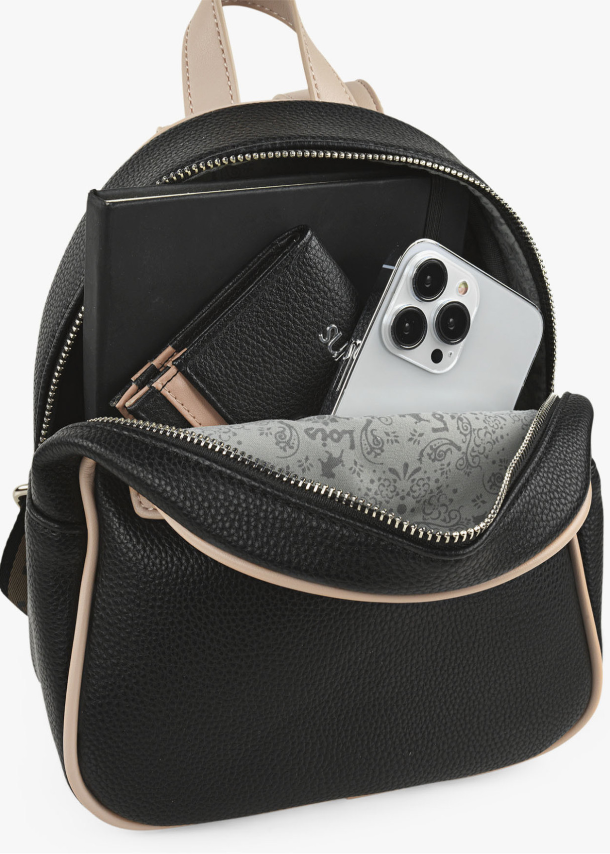 Mochila Casual bicolor bolsillo frontal cremallera negra