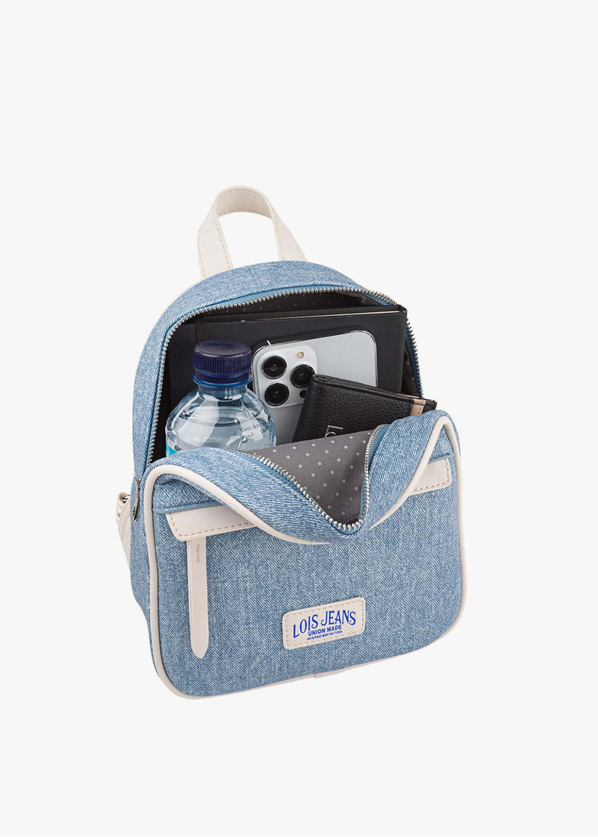 Mochila ajustable antirrobo bolsillo frontal cremallera azul
