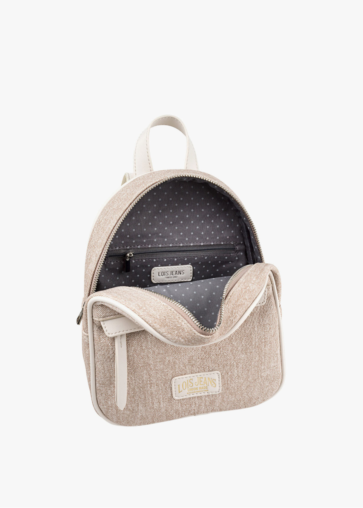 Mochila ajustable antirrobo bolsillo frontal cremallera beige