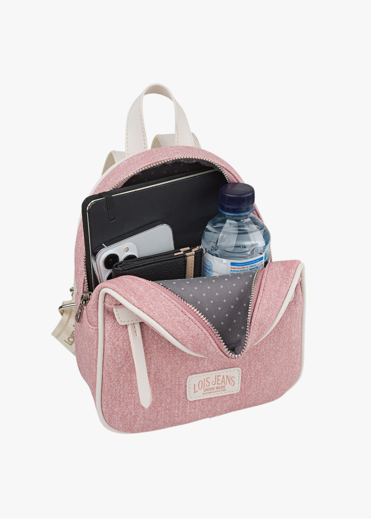 Mochila ajustable antirrobo bolsillo frontal cremallera rosa
