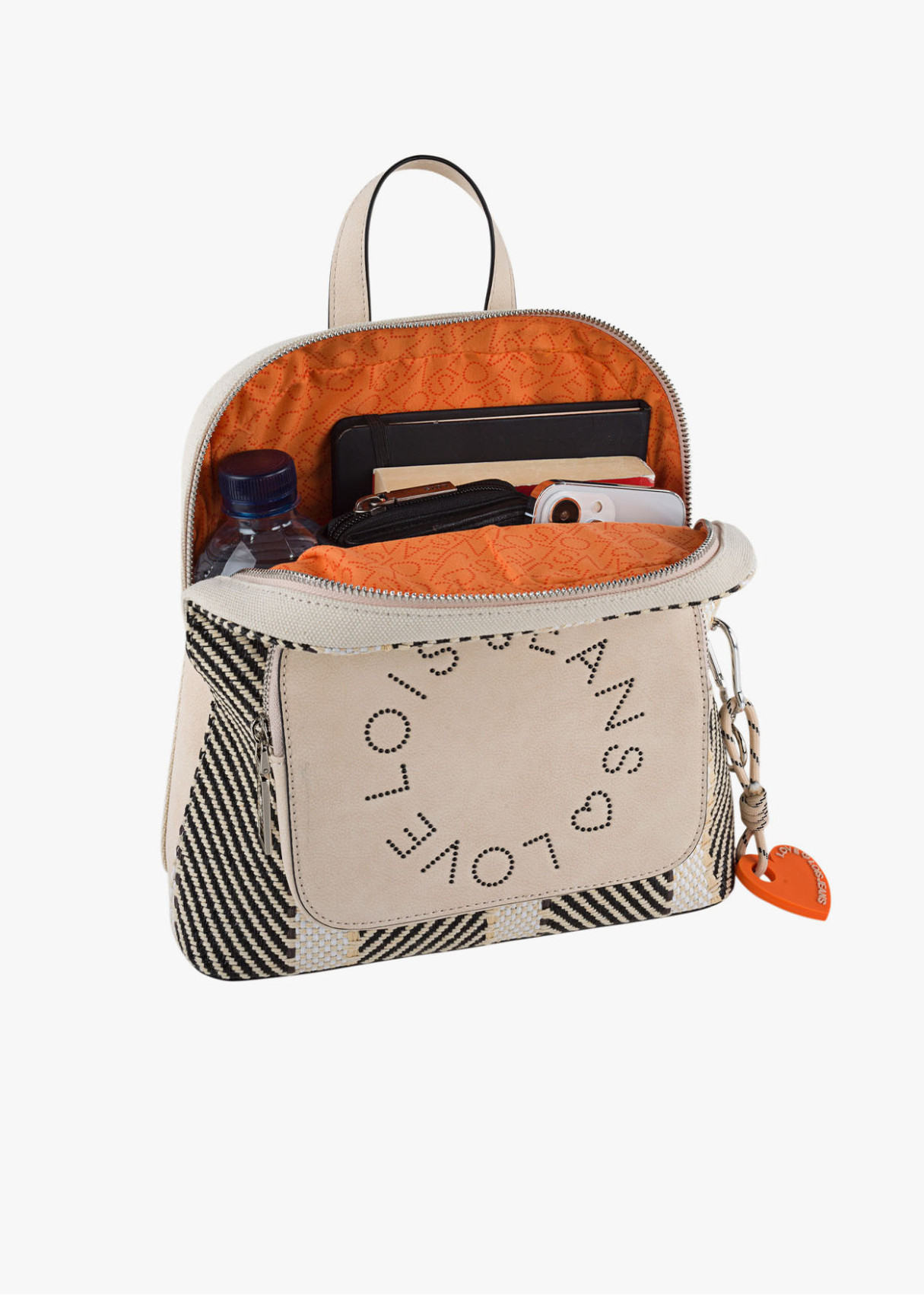 Mochila antirrobo impermeable estampado rayas Lois Love beige