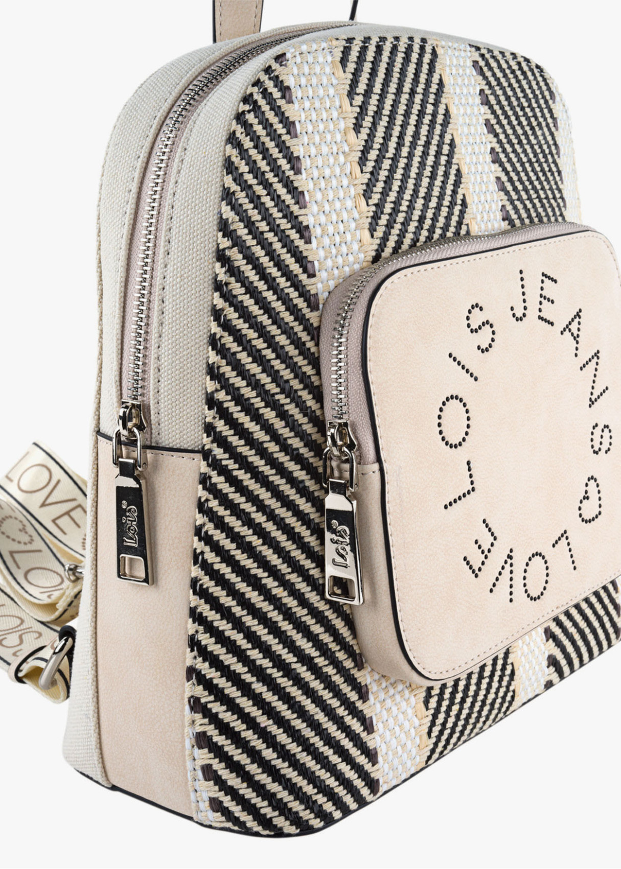 Mochila antirrobo impermeable estampado rayas Lois Love beige